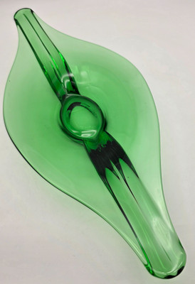 Vintage Viking Emerald Green Art Glass Console Bowl Stretched Centerpiece 18-19 