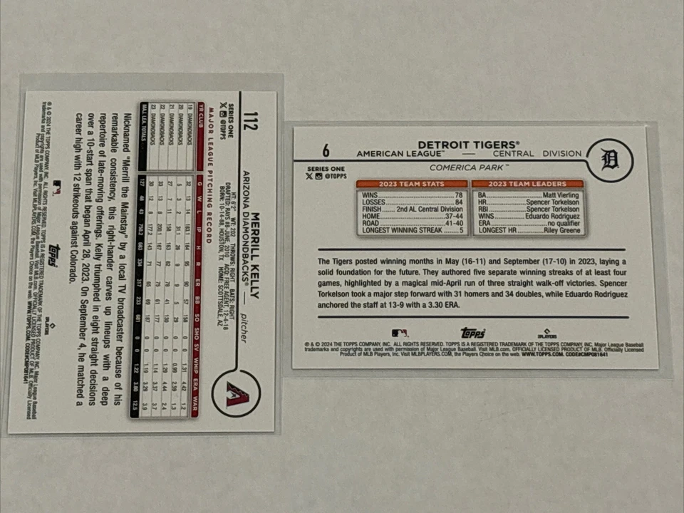 2024 Topps Series 1 EASTER FOIL 2 Card Lot #s 6 & 112 Merrill Kelly & Tigers - Image 4 of 4