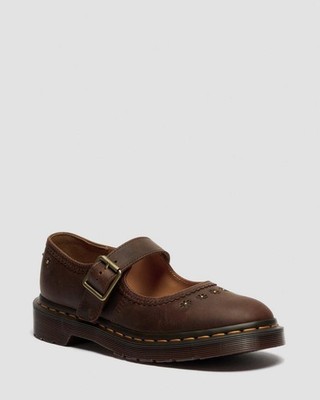 Dr. Martens Mary Jane Flower Crazy Horse Leder Schuhe dunkelbraun