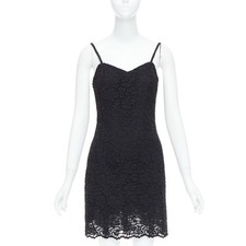 DOLCE GABBANA KIM Cordonetto black lace spaghetti strap slip dress IT40 S