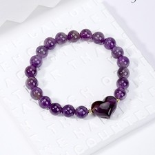Gemstone Heart Charm Beaded Bracelets, Healing Stretch Bracelets for Love  Calm