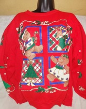 Vintage 80s Holiday Time Christmas Teddy Bear Sweatshirt Size L