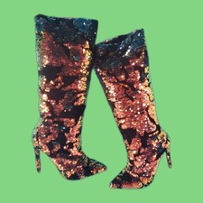 Women's Size 7 Shinny Flip Sequin Knee High Stiletto Boots Glam Party High Heel