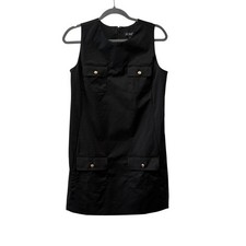 J.Crew Patch Pocket Shift Dress Women Small Black Gold Button Stretch Chino