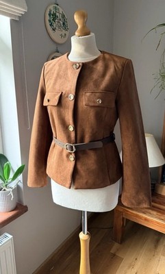 Zara Camel Faux Suede Blazer With Belt S UK10 Bnwt # G233S