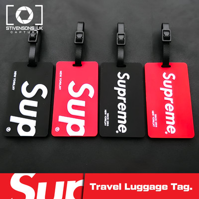 Supreme Black / Red Classic Logo Card Holder Travel Bag Luggage Tag