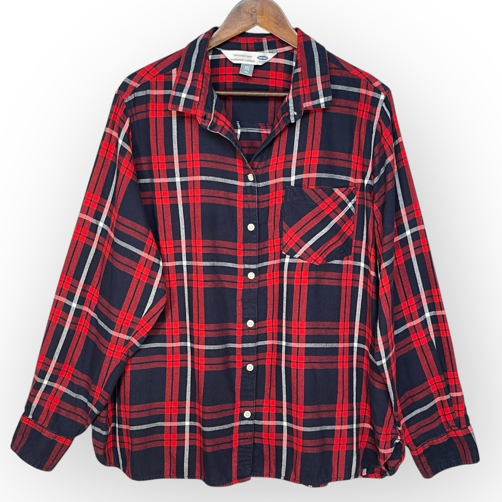 Old Navy Womens XXL The Classic Shirt Red Blue Plaid Long Sleeve Button Down