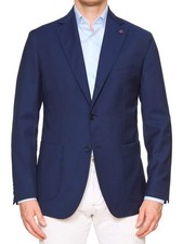 SARTORIA PARTENOPEA Blue "Napoli" Wool Super 120'S Unlined Jacket NEW