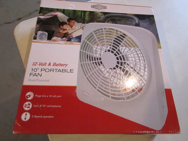 Dual Power 12 Volt Plug in Car and RV 10 Inch 2 Speed Portable Fan, BATTERY TOO