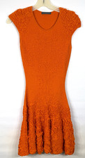 Auth. Alexander McQueen Women Orange Textured Knit Fit Flare Iconic Dress XS