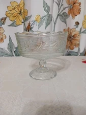 Vintage E O Brody Co Pedestal Compote Candy Dish Clear Pressed Glass USA M5000