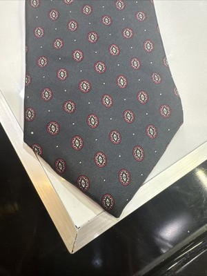 Christian Door Navy Blue Silk Tie Red White Medallion Geometric Pattern 