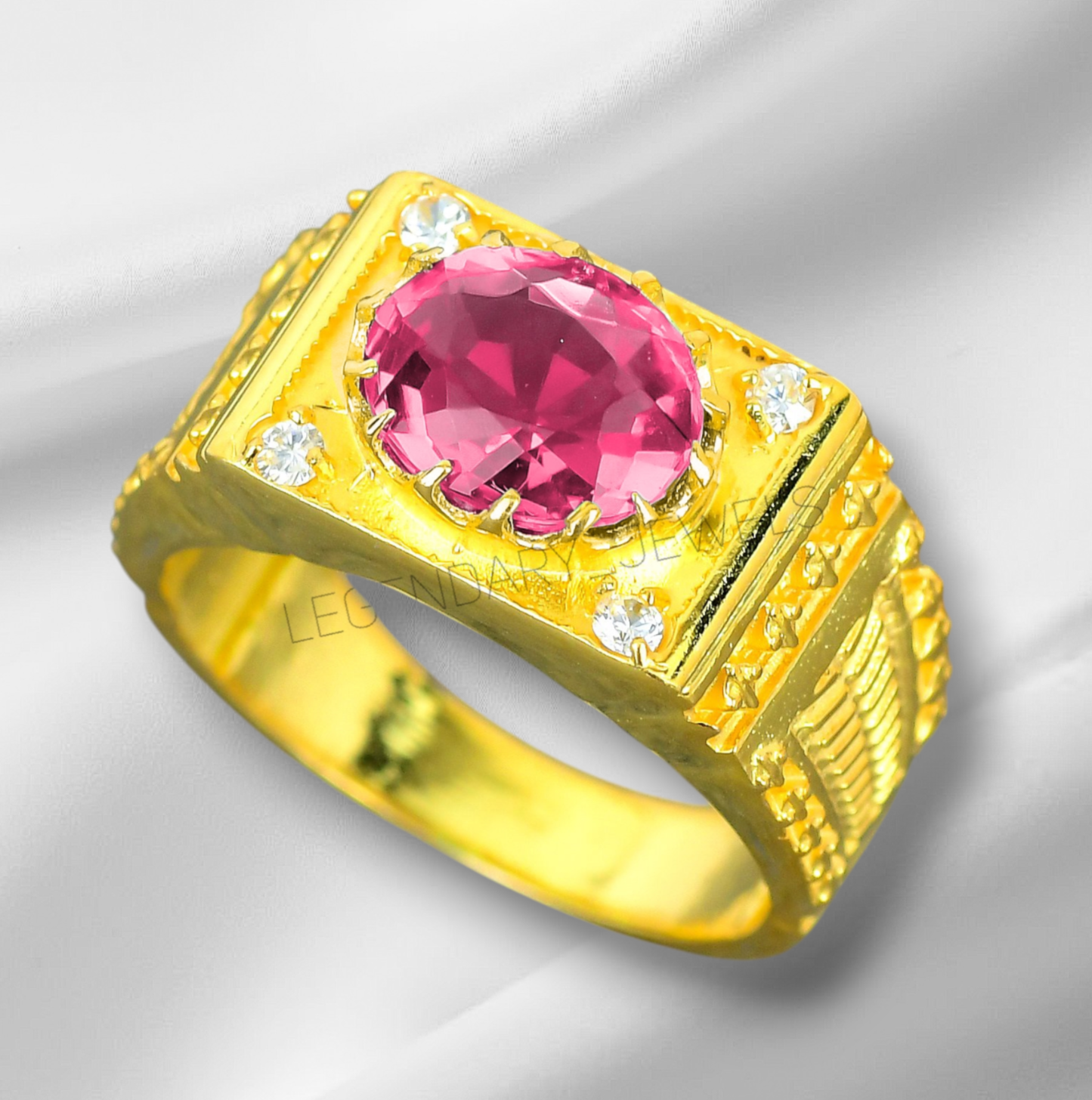 Men's 14k Yellow Gold Ruby Engagement Ring Solid Gemstone Band-image