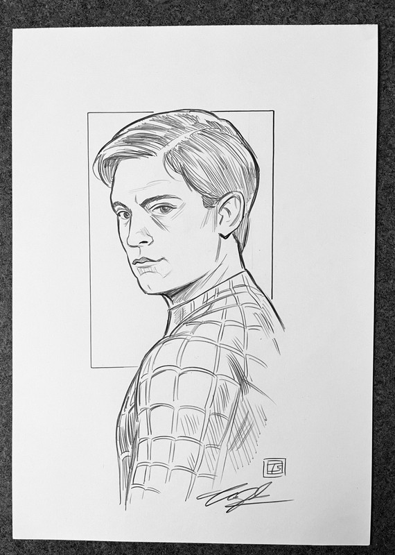 Tobey Maguire Peter Parker Spider-Man PENCIL SKETCH by Tim Shinn