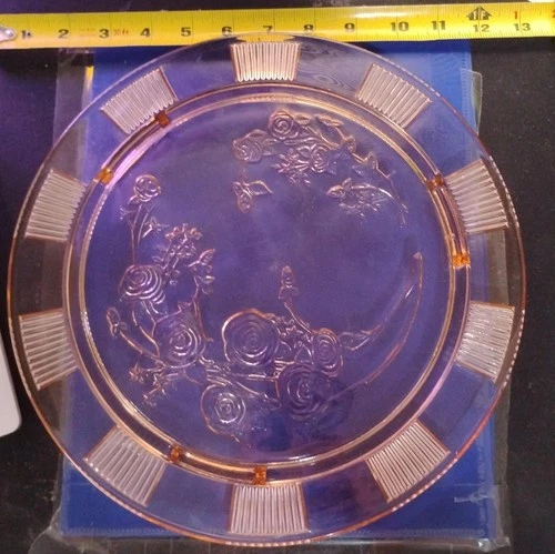 Vintage 1930s Jeanette Depression Glass ADAM Pink Square Footed 11.5 Cake Plate