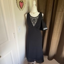 Connected Y2K Whimsical Embroidered Black Evening Gown with Sheer Mesh Chest