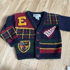 Vintage 90s The Eagle's Eye Football Varsity E Cardigan Sweater Kids L 4T Boys