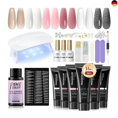 PEACECOLOR Poly Nagelgel Starter Set, 6 Farben Poly Nagelgel mit UV Lampe, Slip