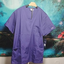 Cherokee Workwear Unisex Scrub Top Small Purple Polyester Cotton