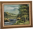 ORIGINAL OIL PAINTING FT. RIVER, FOREST  AND MOUNTAINS IN GOLD FRAME. VINTAGE. — photo 2