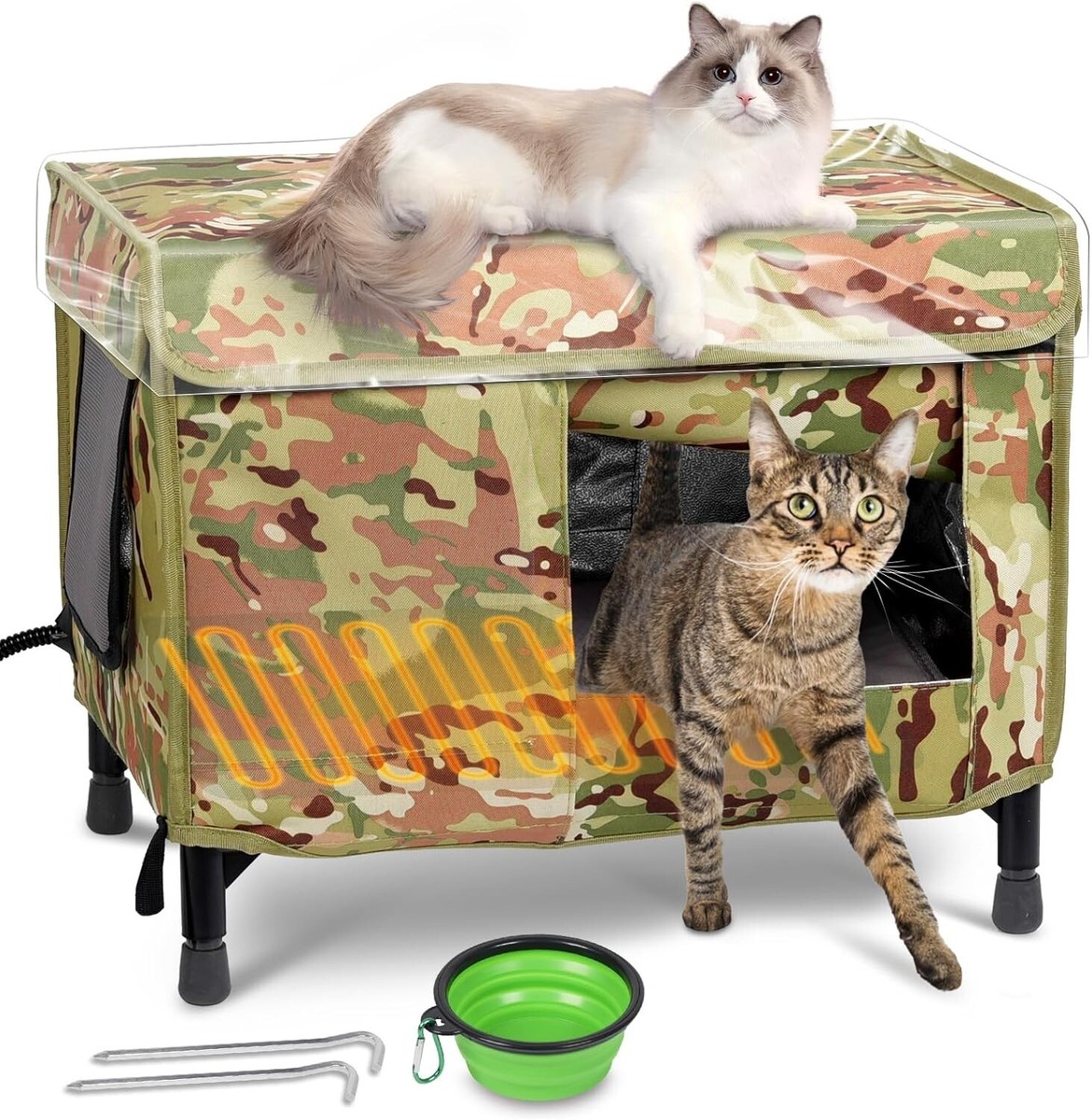 Heated Cat House for Outdoor Cats Waterproof for Winter Summer