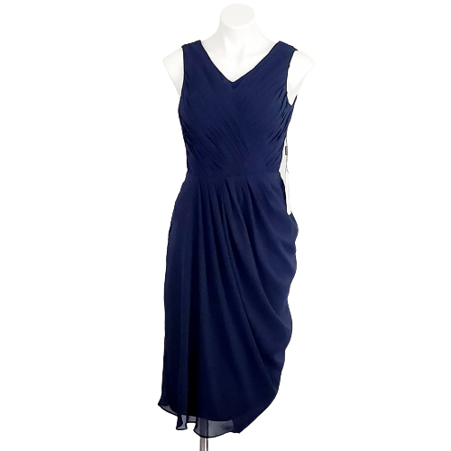 white christmas dresses Dark Navy A-Line Crossed V Neckline Chiffon Knee Length Bridesmaid Dress Dark Navy / US 16