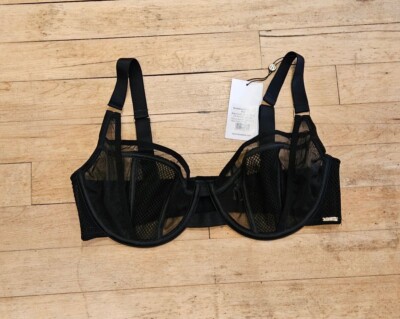 Bluebella More Octavia 40115 34DD Black Unlined Mesh Sling Support UW Bra NWT