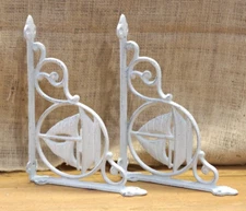 2 CAST IRON WHITE SAIL BOAT NAUTICAL BRACKETS GARDEN BRACES SHELF CORBELS NAUTIC