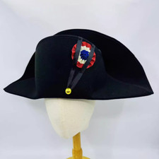 Napoleon French Admiral Captains Bicorne Hat Woolen Black Cosplay Cap Replica