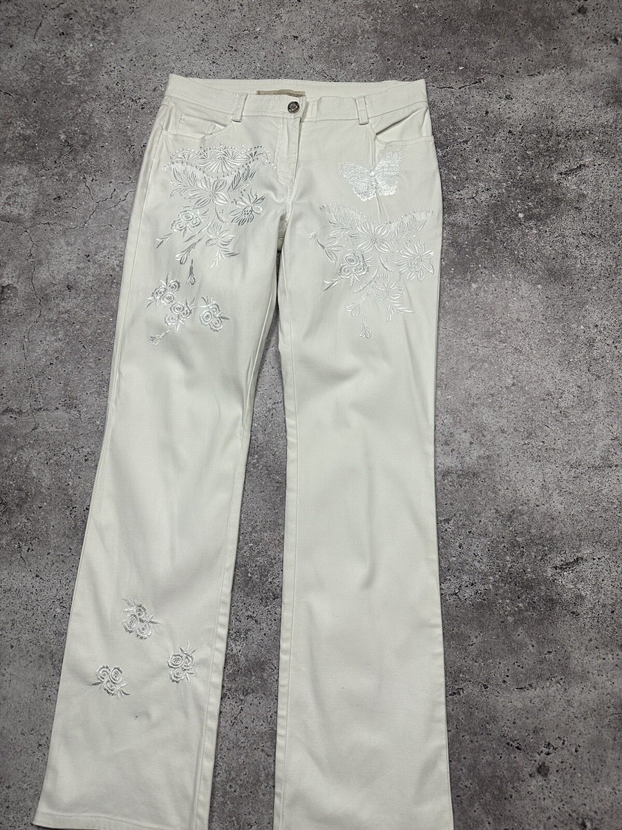 ROBERTO CAVALLI Embroidered Butterflies Flowers Flare Pants 