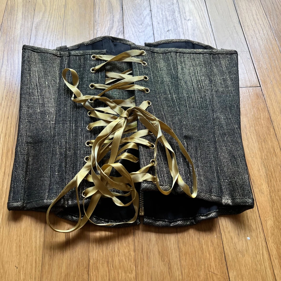 Corsés Por Baci Talla M Negro Dorado Metálico Cremallera Con Cordones Espalda Cintura Ajustador Corsé Foto 4 de 4