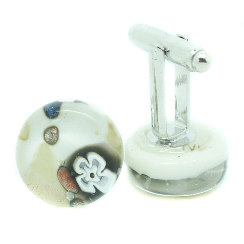 Murano Glass Cufflinks Circular Cream Brown Venice Wedding Made in Italy - Image 3 of 4