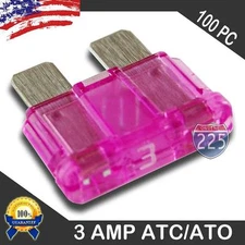 100 Pack 3 AMP ATC/ATO STANDARD Regular FUSE BLADE 3A CAR TRUCK BOAT MARINE RV