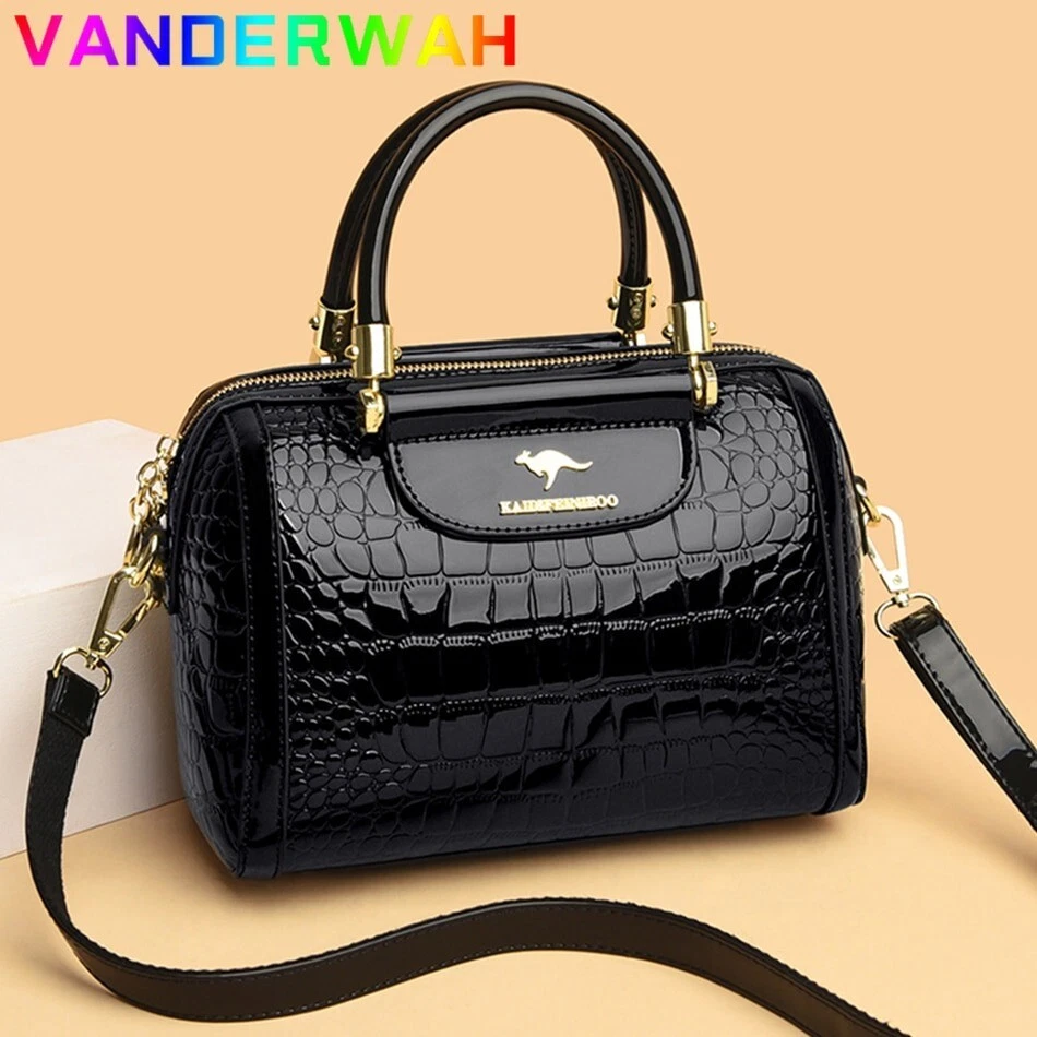 Crocodile Pattern Handbag, Women's Patent Leather Shoulder Bag