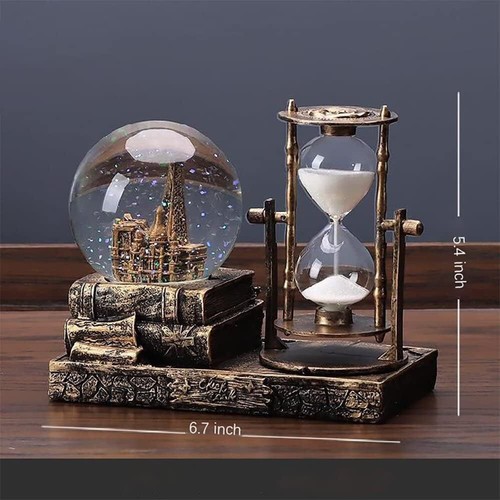 LED Music Crystal Snow Globe with Hourglass Vintage Paris Eiffel Tower Decor - Picture 3 of 6
