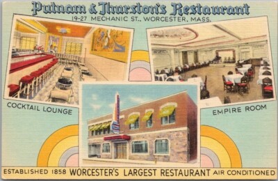 Worcester, Massachusetts Postcard PUTNAM & THURSTON'S RESTAURANT Tichnor Linen