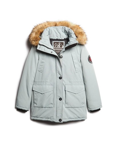 Superdry Everest Parka Jacke mit Kunstfellkapuze Farbe Skylark Grau Größe 16