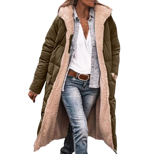 Damen Winter Lange Mäntel Trendy Jacke Sherpa Fleece Gefüttert Daunenmantel - Bild 3 von 97