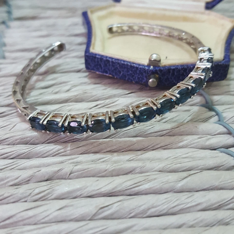 Pulsera Qvc Plata de Ley 925, Brazalete Flexible, Pulsera Topacio Azul Londres Foto 4 de 4