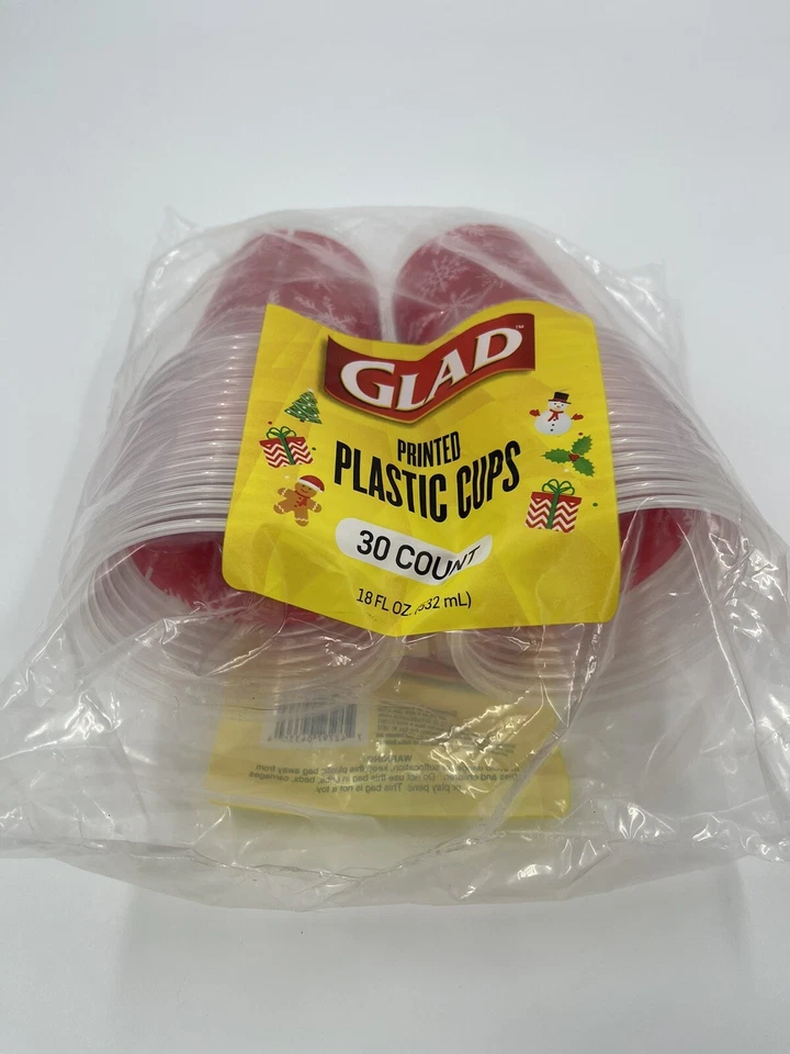 Glad Holidays Snowflake Red 18 oz Plastic Cups 30 Per Pack Plastic Tableware - Image 2 of 4