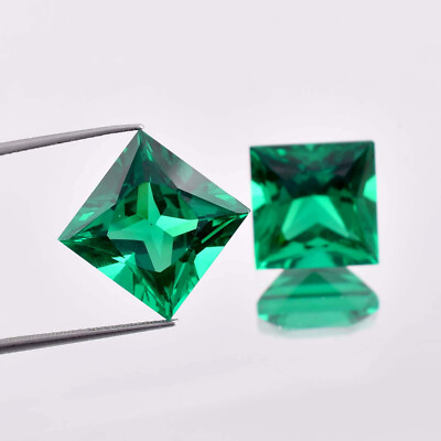 1 Pair 9x9 MM Natural Green Zambian Emerald Princess Loose Gems GIT Certified