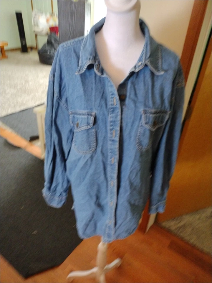 Denim vintage Crazy Horse Liz Claiborne para mujer XLarge manga larga abotonada Foto 3 de 4