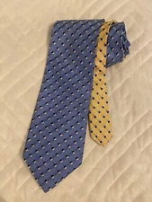 EUC Tommy Hilfiger Necktie 58” Blue Yelllow Geometric 2 Tone 100% Silk Tie