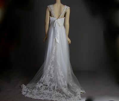 Vintage 90s wedding dress Grecian draped sheer lace gown Large | eBay