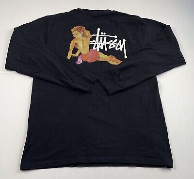 Vtg Stussy Pin Up Girl Long Sleeve Tee Black T-Shirt Men's Vtg Stussy Pin Up Girl Long Sleeve Tee Black T-Shirt Men's