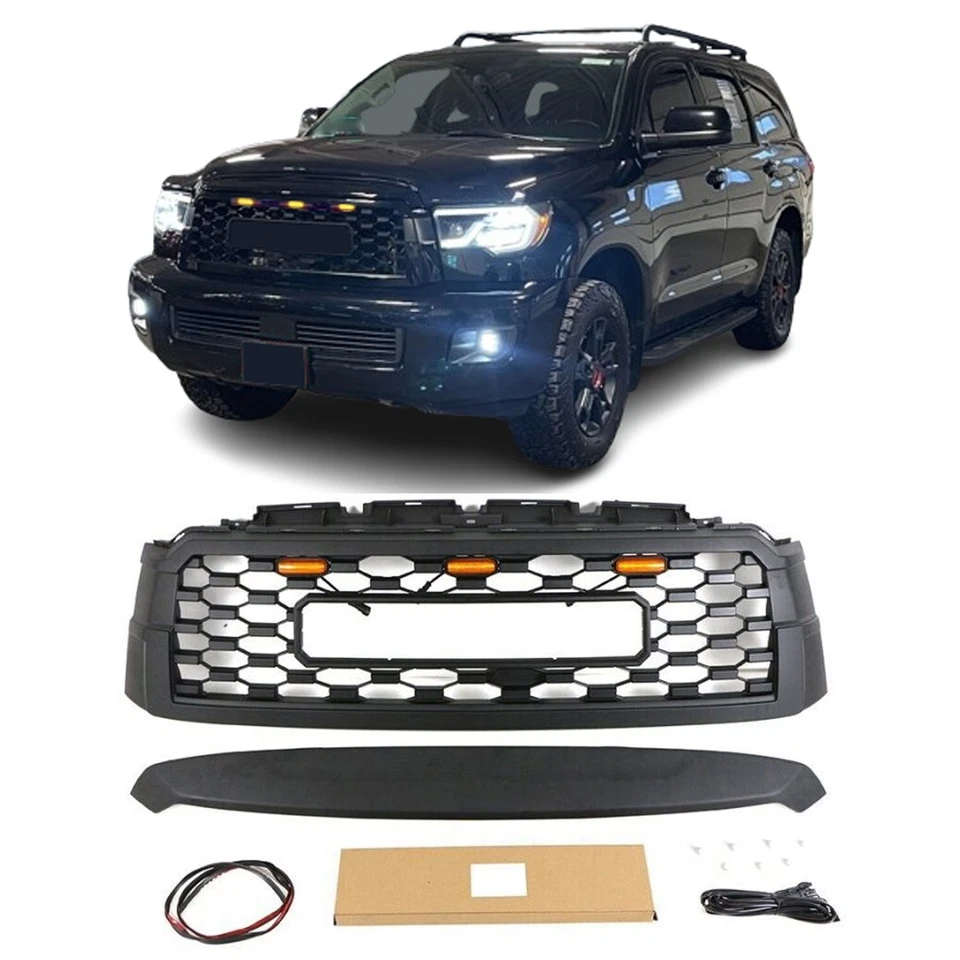 Matte Black Grille for 2010-2021 Toyota Sequoia TRD Pro Style Grill with LEDs - Image 2 of 4
