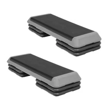 2PCS 43'' Exercise Aerobic Step Platform Adjustable Fitness Stepper 4 Riser Grey
