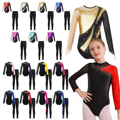DE Mädchen Gymnastikanzug Kinder Turnanzug Eiskunstlauf-Body Langarm Leotard 