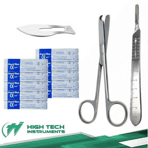 Suture Stitch Scissors 4.5"+Scalpel Handle #4 + 10 Surgical Blades #24 - Picture 2 of 3