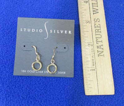 Studio Silver Drop Dangle Earrings 18K Gold Over Sterling Silver Ret. $90.00 NOS